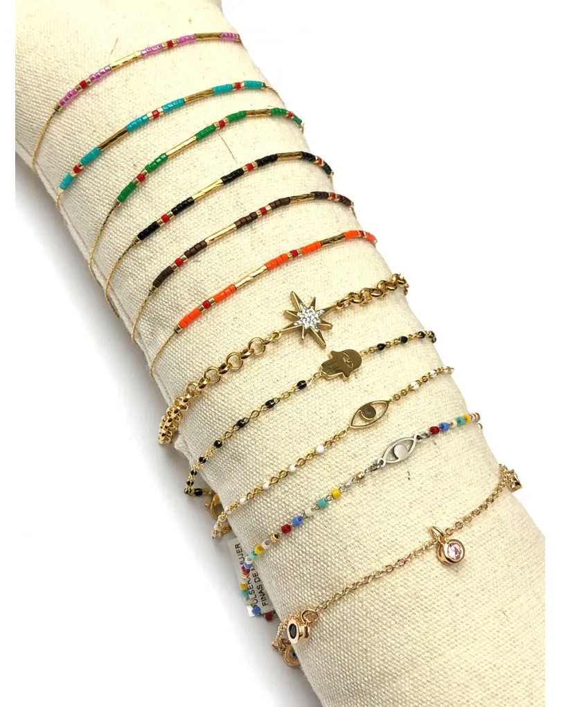 PULSERAS MUJER FINAS CON PIEDRAS ROSAS, JARDIN DEL DESEO