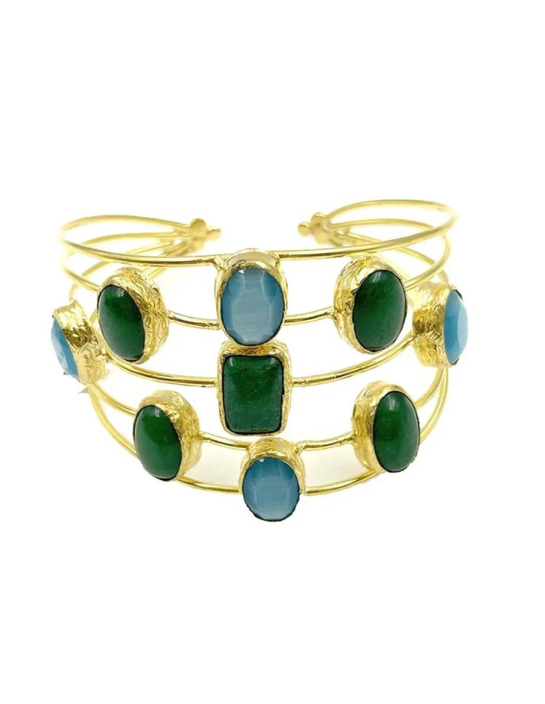 PULSERAS ONLINE DORADAS VERDES Y AZULES CON PIEDRA Y BAÑO DE ORO