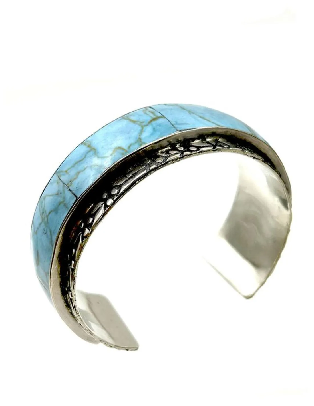 PULSERAS PLATEADAS Y PIEDRA AZUL TURQUESA BRAZALETE DE MUJER