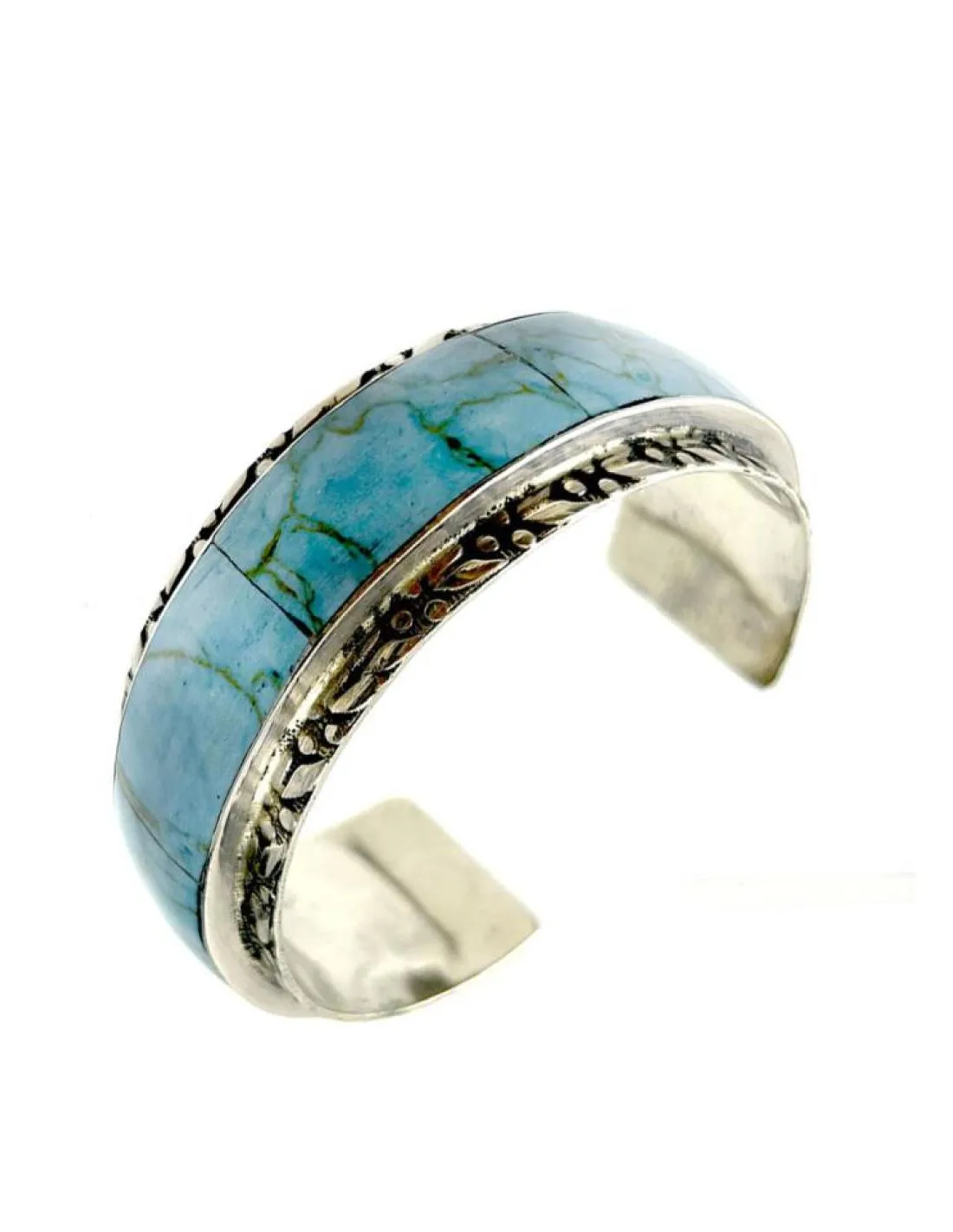 PULSERAS PLATEADAS Y PIEDRA AZUL TURQUESA BRAZALETE DE MUJER