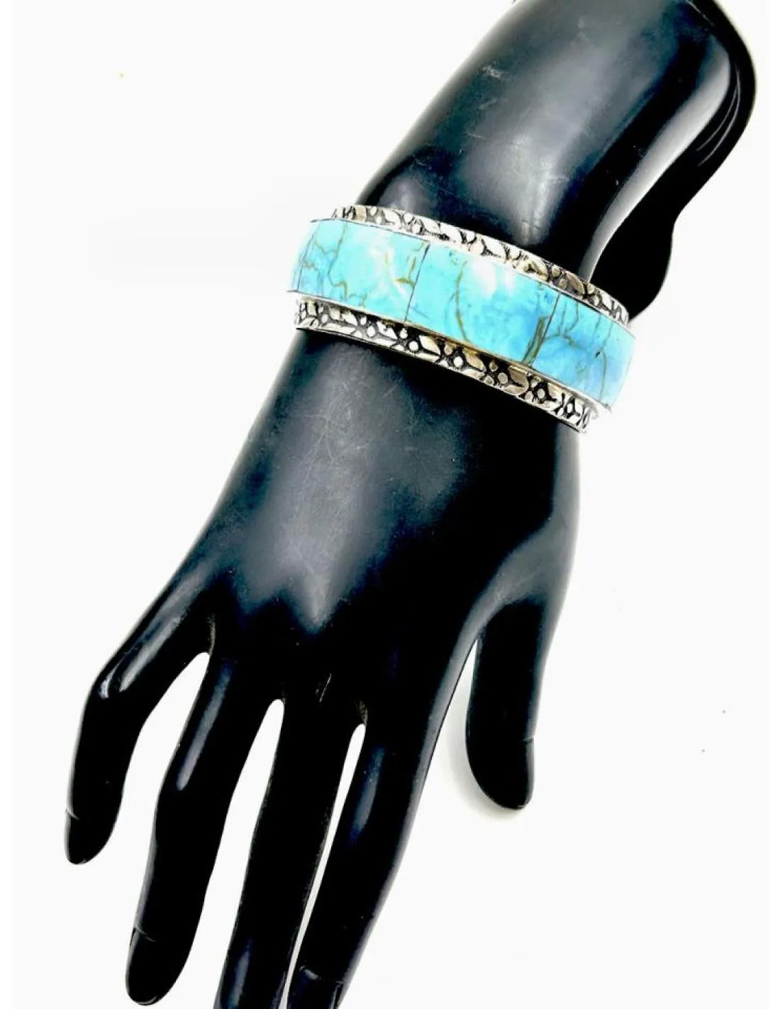 PULSERAS PLATEADAS Y PIEDRA AZUL TURQUESA BRAZALETE DE MUJER