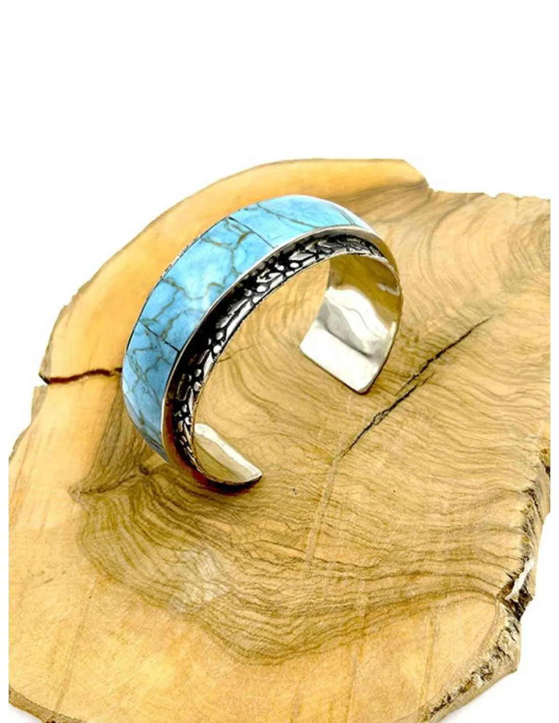 PULSERAS PLATEADAS Y PIEDRA AZUL TURQUESA BRAZALETE DE MUJER