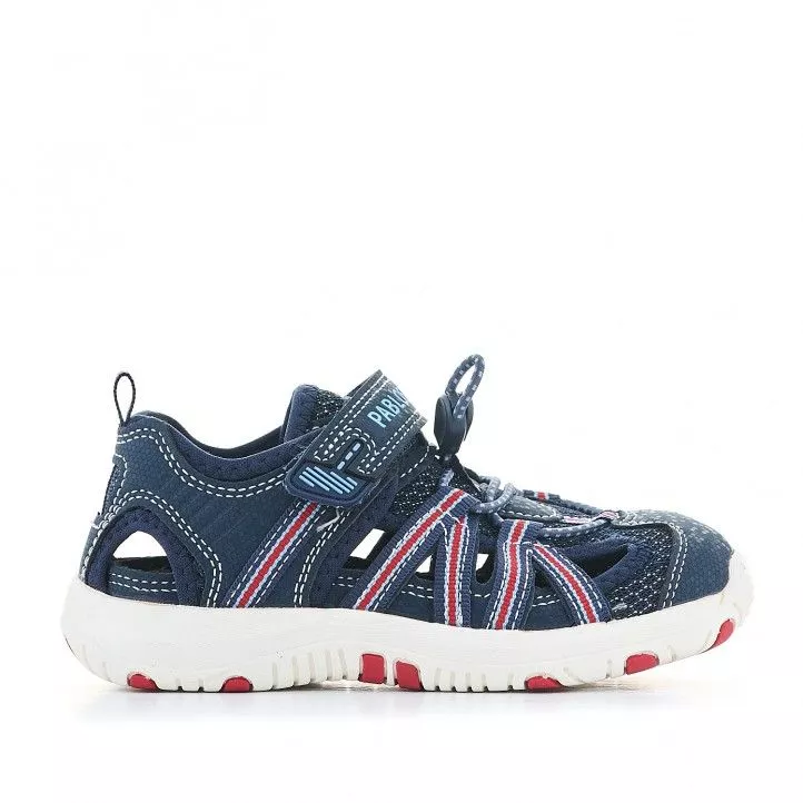 sandalias Pablosky azules con acabados en rojo