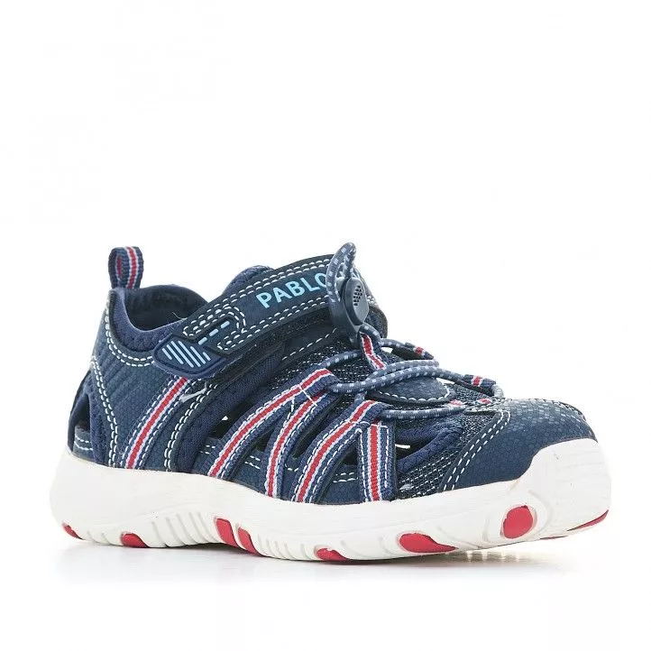 sandalias Pablosky azules con acabados en rojo