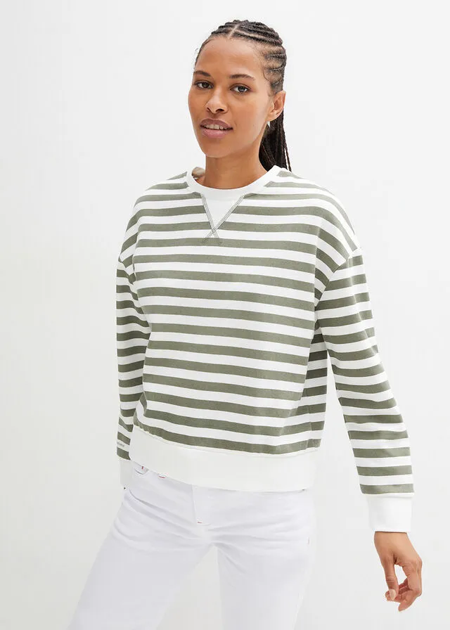 SUDADERA VERDE OLIVABLANCO LANA DE RAYAS