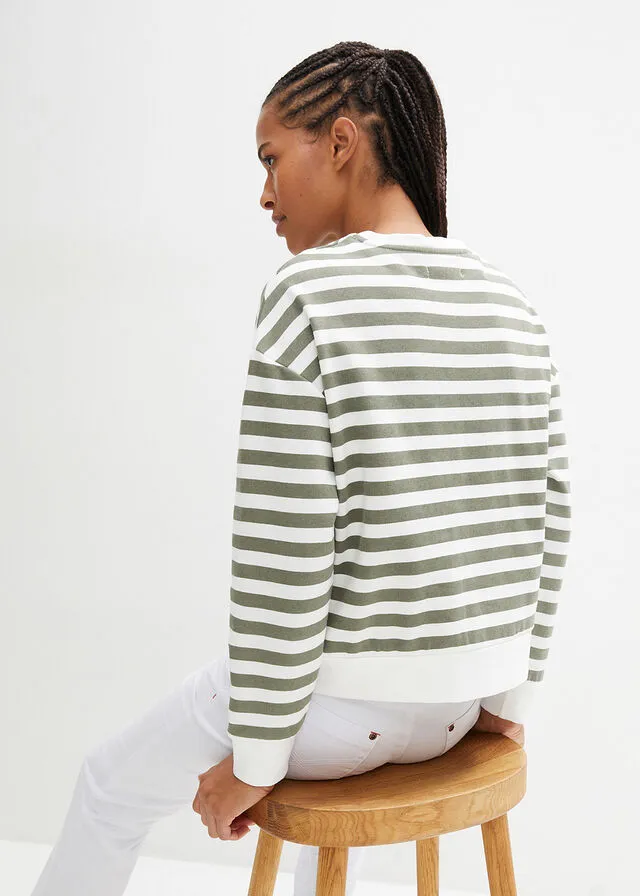 SUDADERA VERDE OLIVABLANCO LANA DE RAYAS