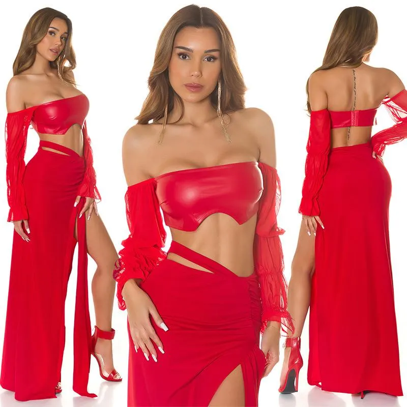Top crop de aspecto polipiel rojo