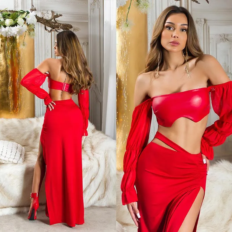 Top crop de aspecto polipiel rojo