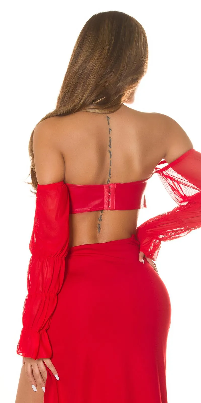 Top crop de aspecto polipiel rojo