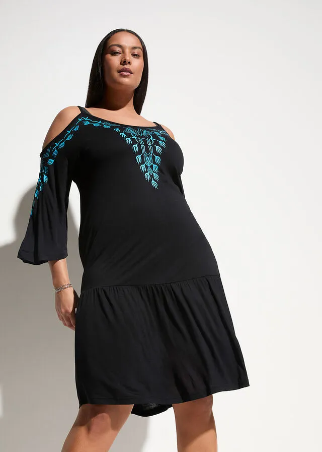 VESTIDO CON ABERTURAS PARA LA PLAYA MARRóN GRISáCEOBLANCO LANA