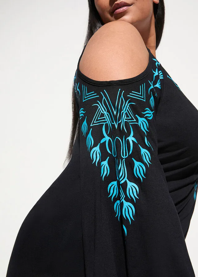 VESTIDO CON ABERTURAS PARA LA PLAYA MARRóN GRISáCEOBLANCO LANA