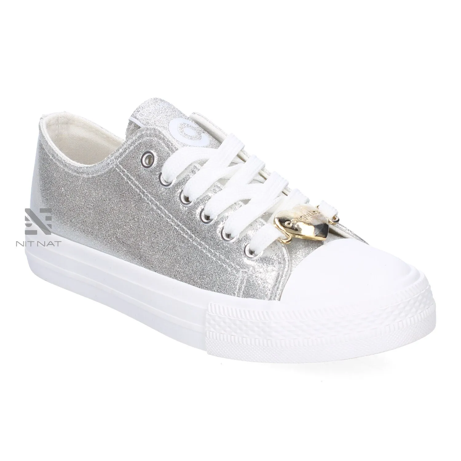 Zapatillas Conguitos Lona metalizado Corazón Plata